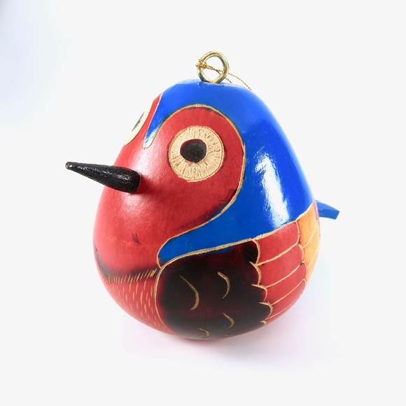 Bird Gourd Ornament, Hand-Painted, Whimsical - Picture 3 of 8